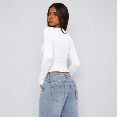 Long Sleeve Sexy Y2K Form-Fitting Slim Knitted T-shirt Top, L, XL, XS, S, M