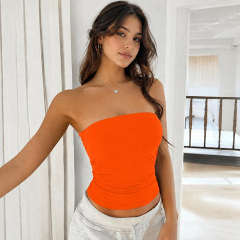 Pure Color Sexy Backless Form-Fitting Knitted Strapless Top, S, M