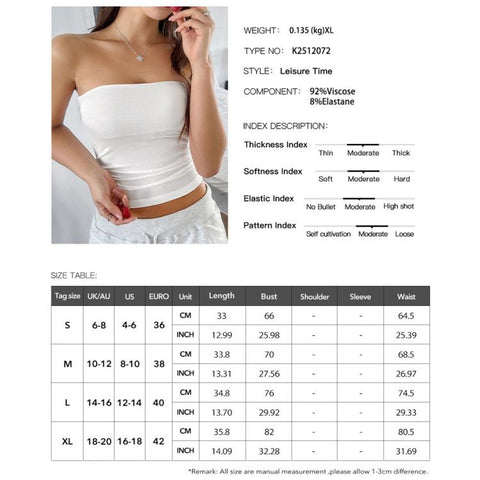 Pure Color Sexy Backless Form-Fitting Knitted Strapless Top, L, XL