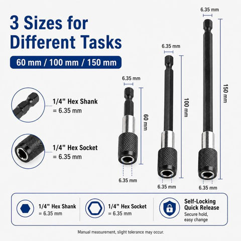 3pcs / Set Hexagonal Electric Drill Driver Extension Quick Conversion Bits, Conversion Bits