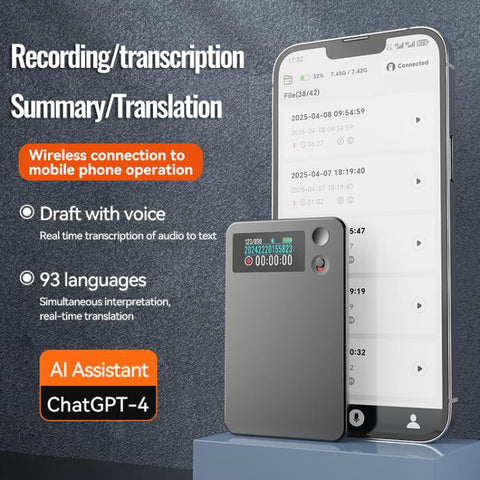 A3P 0.96-inch Left Display Dual-key Ultra-thin AI Smart Voice Recorder Support AIREC-APP, 8GB, 16GB, 32GB, 64GB, 128GB, 256GB