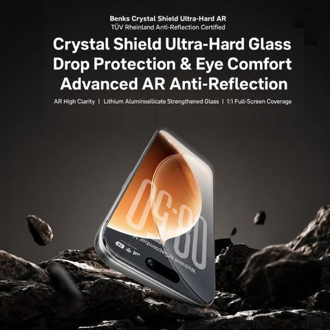 Benks Crystal Shield Ultra-Drop Resistant Eye Friendly AR Anti-Reflective Protective Film, For iPhone 18 Pro / 17 Pro, For iPhone 18 Pro Max / 17 Pro Max