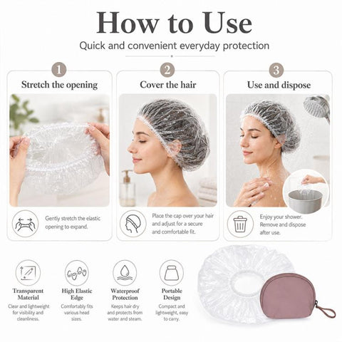 100pcs/Pack Disposable Shower Caps, Portable Waterproof Head Covers, 100pcs/Pack