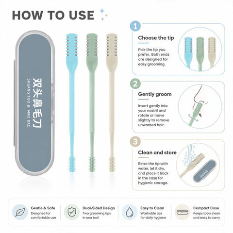 3pcs/Pack 360 Degree Rotating Double Blade Design Double Head Nose Hair Razor