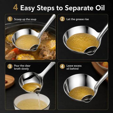 LsCook Stainless Steel Oil Separating Spoon, Oil Separating Spoon