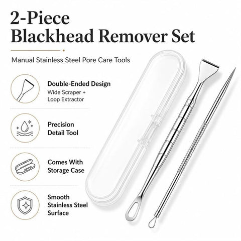 Stainless Steel Blackhead Scraper and U-Shaped Needle Set Blackhead Acne Cleaning Tool