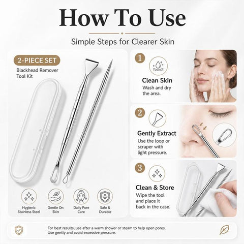 Stainless Steel Blackhead Scraper and U-Shaped Needle Set Blackhead Acne Cleaning Tool