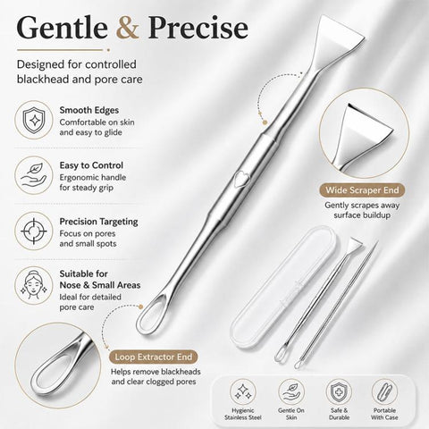 Stainless Steel Blackhead Scraper and U-Shaped Needle Set Blackhead Acne Cleaning Tool