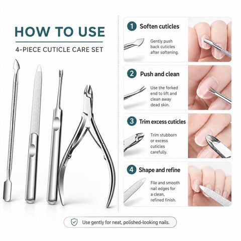 4pcs/Pack Cuticle Nipper, Cuticle Trimmer, Cuticle Pusher, Nail File Stainless Steel Manicure Tool Set
