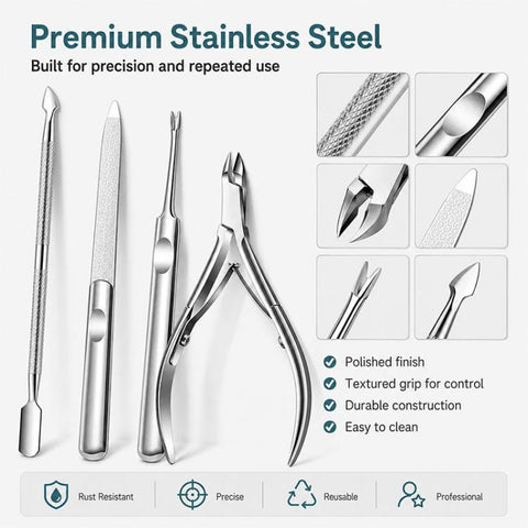 4pcs/Pack Cuticle Nipper, Cuticle Trimmer, Cuticle Pusher, Nail File Stainless Steel Manicure Tool Set