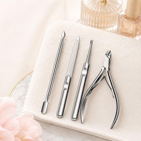 4pcs/Pack Cuticle Nipper, Cuticle Trimmer, Cuticle Pusher, Nail File Stainless Steel Manicure Tool Set