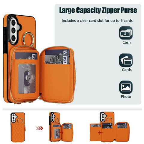 Crossbody Rhombic Hanging Ring Zipper Wallet RFID Phone Case, For Galaxy A36 5G / A37 5G