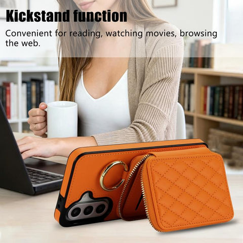 Crossbody Rhombic Hanging Ring Zipper Wallet RFID Phone Case, For Galaxy A36 5G / A37 5G