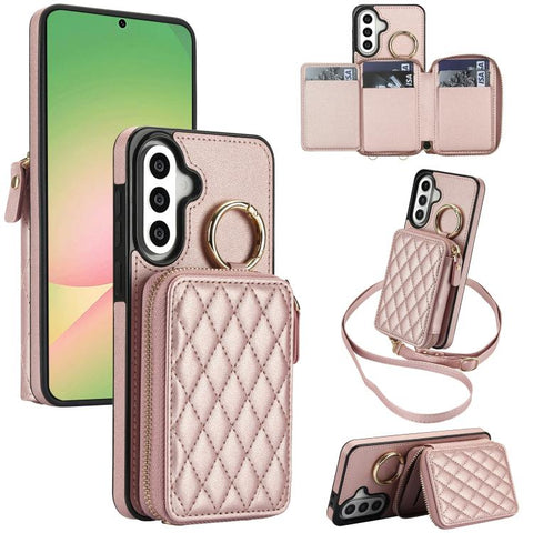 Crossbody Rhombic Hanging Ring Zipper Wallet RFID Phone Case, For Galaxy A36 5G / A37 5G