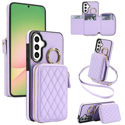 Crossbody Rhombic Hanging Ring Zipper Wallet RFID Phone Case, For Galaxy A36 5G / A37 5G