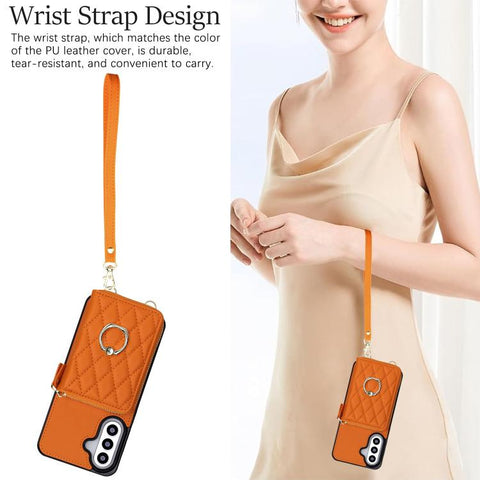 Crossbody Rhombic Ring Holder Zipper Wallet RFID Phone Case, For Galaxy A36 5G / A37 5G