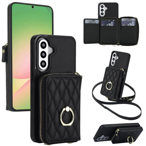 Crossbody Rhombic Ring Holder Zipper Wallet RFID Phone Case, For Galaxy A36 5G / A37 5G