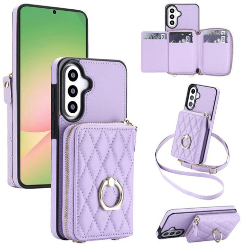 Crossbody Rhombic Ring Holder Zipper Wallet RFID Phone Case, For Galaxy A36 5G / A37 5G