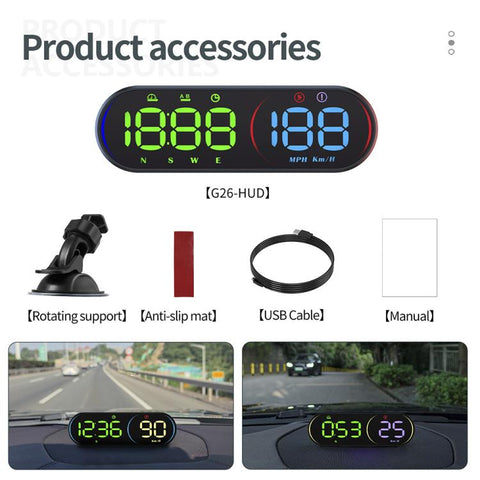 G26 Car GPS Display Head-Up Display Speedometer with Suction Cup Holder, G26