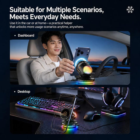 D3 15W Ice Magnetic Cooling RGB Car Mount Wireless Charging Phone Holder