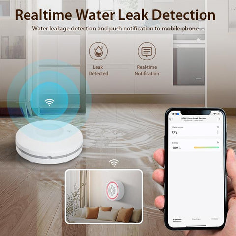 NEO NAS-AB03W1 WS09W3 WiFi Smart Water Leak Alarm Kit