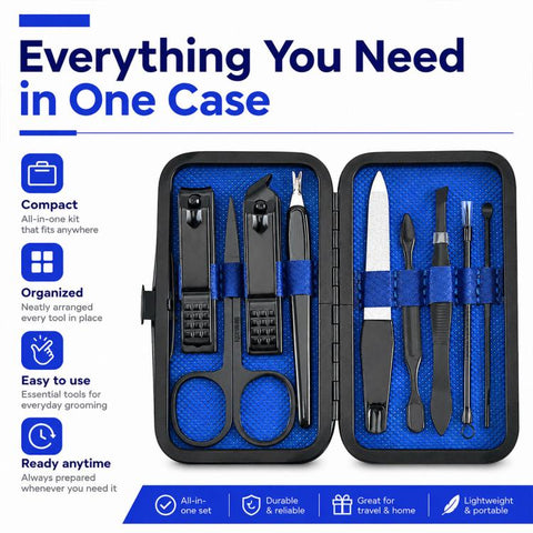9pcs/Set Portable Stainless Steel Nail Clipper Manicure Tool Set