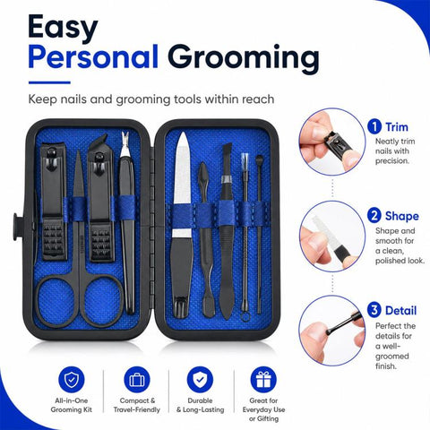9pcs/Set Portable Stainless Steel Nail Clipper Manicure Tool Set