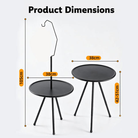 Outdoor Camping Small Round Table with 5-Level Height Adjustment, Base Version, Light Bracket