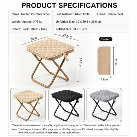 Thickened Padded Handbag Style Portable Folding Stool, Khaki, Black, Grey
