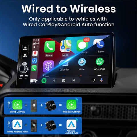 MMB 2 in 1 Car Smart Box Wired to Wireless Android Auto CarPlay Adapter, WJCP-MINI-Ultra (Orange), WJCP-MINI-Ultra (Black)