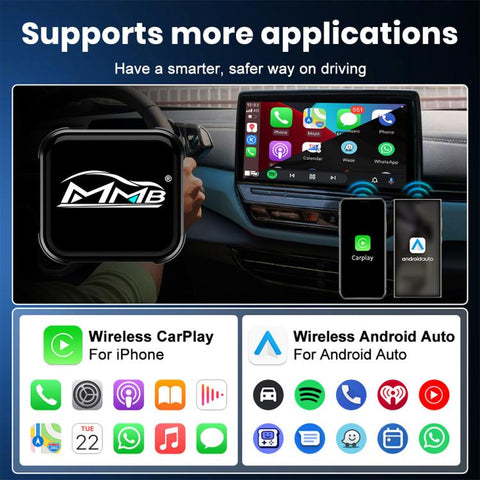 MMB 2 in 1 Car Smart Box Wired to Wireless Android Auto CarPlay Adapter, WJCP-MINI-Ultra (Orange), WJCP-MINI-Ultra (Black)