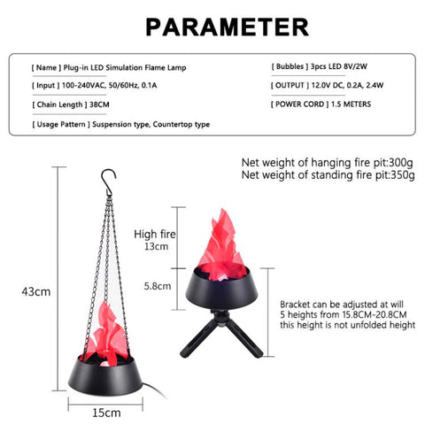 HZ-K01 Plug-in LED Simulated Flame Lamp Suspended / Desktop Use Design, US Plug, EU Plug, UK Plug