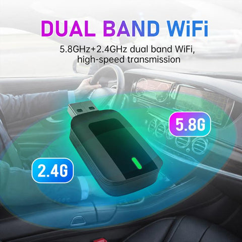 2 in 1 Car mini Smart Box 5.8GHz+2.4GHz Wireless Android Auto CarPlay Adapter, ZYD-TAB0A