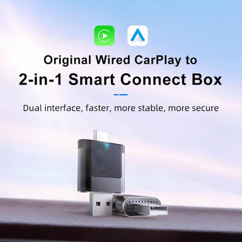 2 in 1 Car mini Smart Box Wired to Wireless BT5.4+5.8GHz Android Auto CarPlay Adapter, ZYD-B22P