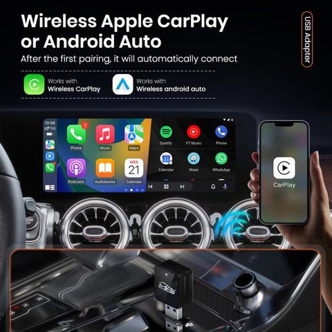 MMB CP-1 2 in 1 Car mini Smart Box Wired to Wireless Android Auto CarPlay Adapter, CP-1