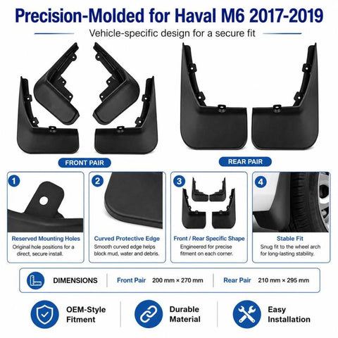 4pcs/Set Car Wheel Splash Flaps Fender Guard, For GreatWall Haval M6 2017-2019