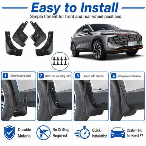 4pcs/Set Car Wheel Splash Flaps Fender Guard, For GreatWall Haval F7 2024