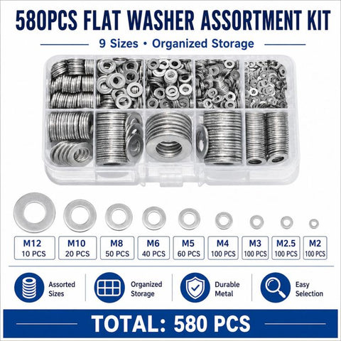 M2-M12 Flat Washer Insulating Round Spacers Suitable for Home use, M2 - M12 580 pcs