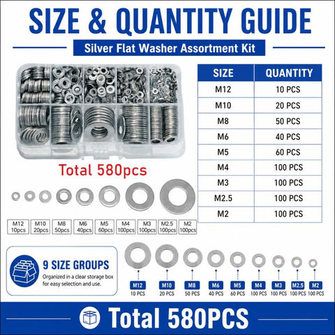 M2-M12 Flat Washer Insulating Round Spacers Suitable for Home use, M2 - M12 580 pcs