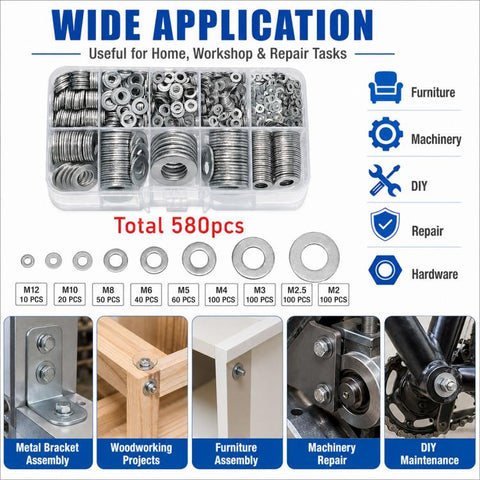M2-M12 Flat Washer Insulating Round Spacers Suitable for Home use, M2 - M12 580 pcs