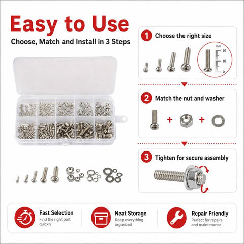 Hexagonal Nuts and Bolts 320PCS / Set, M2-M5 320PCS