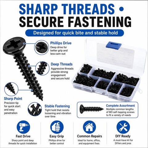 M3 Pan-head Phillips Self-tapping Screw 500 PCS /  Set, M3 500 PCS / Set