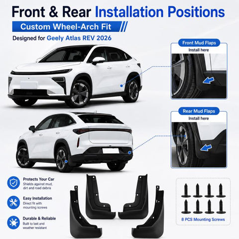 4pcs/Set Car Wheel Splash Flaps Fender Guard, For Geely Boyue REV 2026