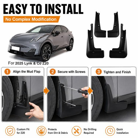 4pcs/Set Car Wheel Splash Flaps Fender Guard, For Geely LYNK & CO Z20 2025