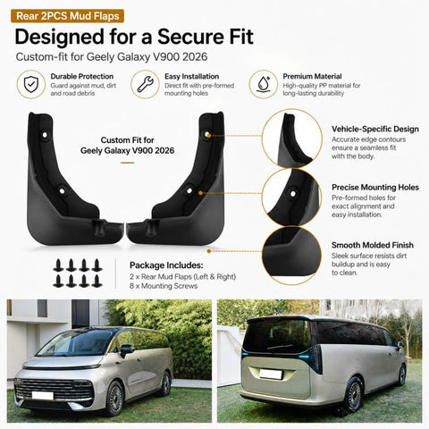 2pcs/Set Car Rear Wheel Splash Flaps Fender Guard, For Geely Galaxy V900 2026