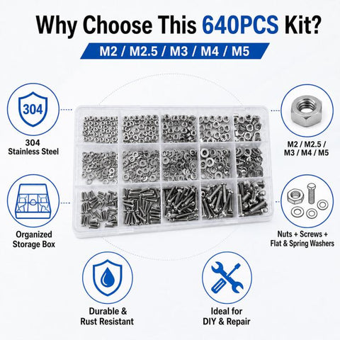 M2-M5 Hexagonal Nuts and Bolts 640PCS / Set, M2-M5 640PCS