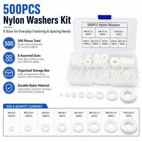 500PCS Nylon Flat Washer Insulating Round Spacers, 500PCS White