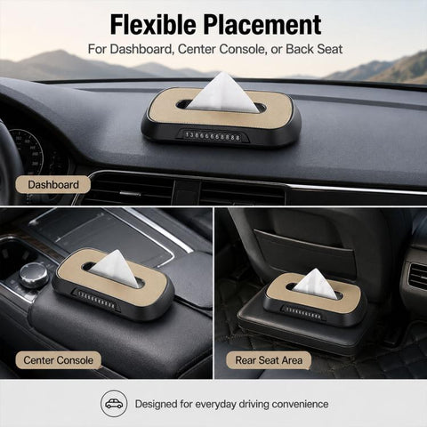 Car Tissue Box with Temporary Parking Phone Number Card, Leather