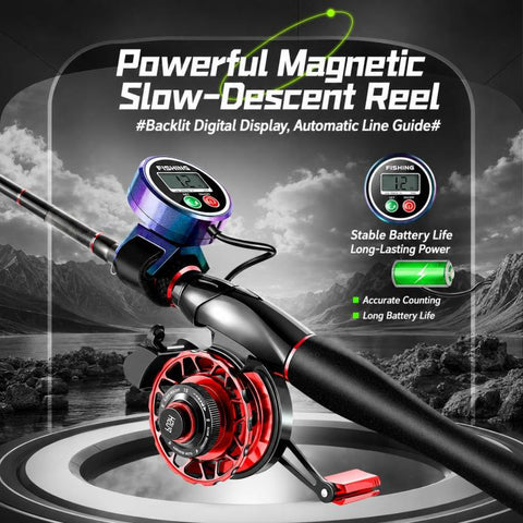 Magnetic Slow Descent Saltwater Raft Fishing Metal Reel, Basic-Left, Basic-Right, Line Guide-Left, Line Guide-Right, Digital Display & Line Guide-Left, Digital Display & Line Guide-Right