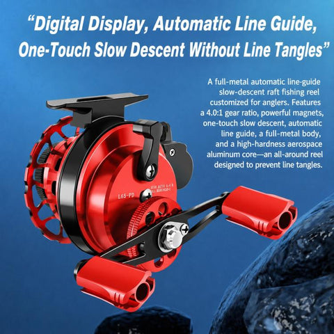 Magnetic Slow Descent Saltwater Raft Fishing Metal Reel, Basic-Left, Basic-Right, Line Guide-Left, Line Guide-Right, Digital Display & Line Guide-Left, Digital Display & Line Guide-Right